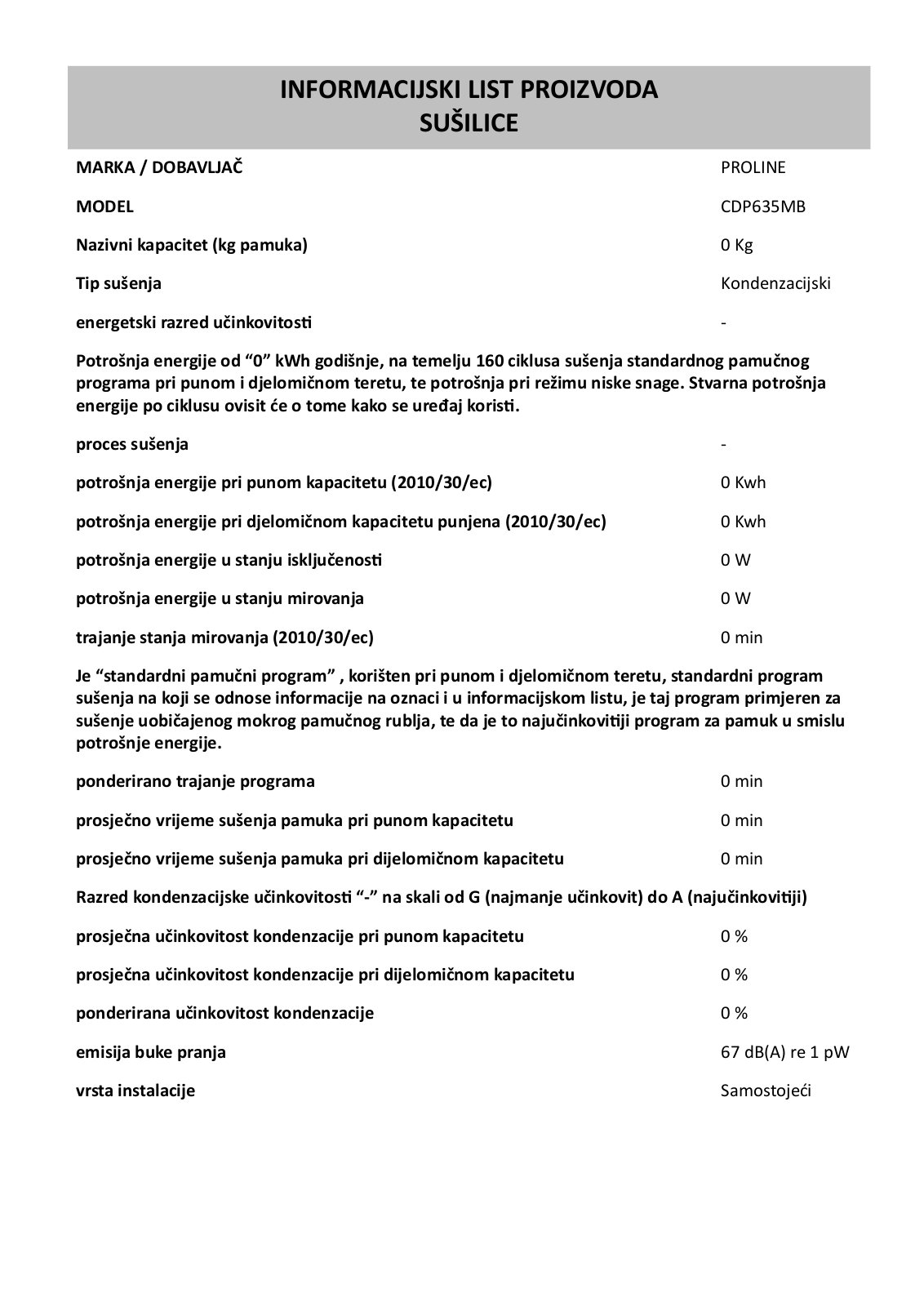 PROLINE CDP635MB product sheet