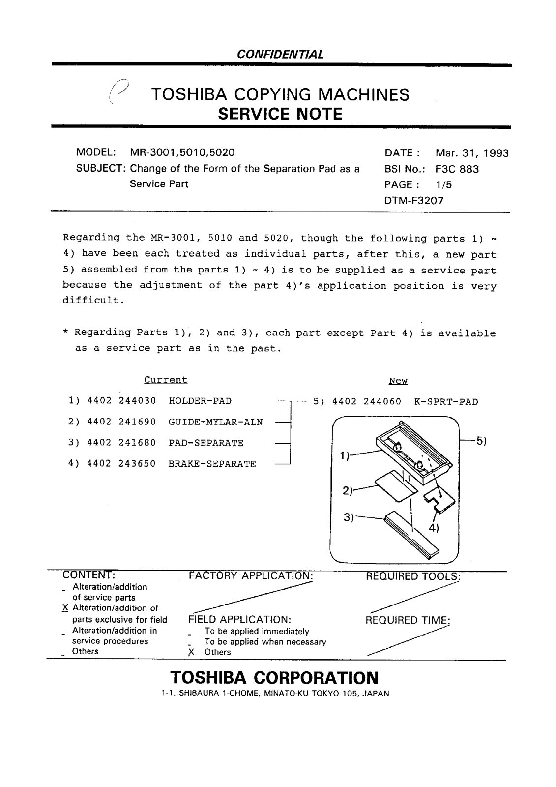 Toshiba f3c883 Service Note