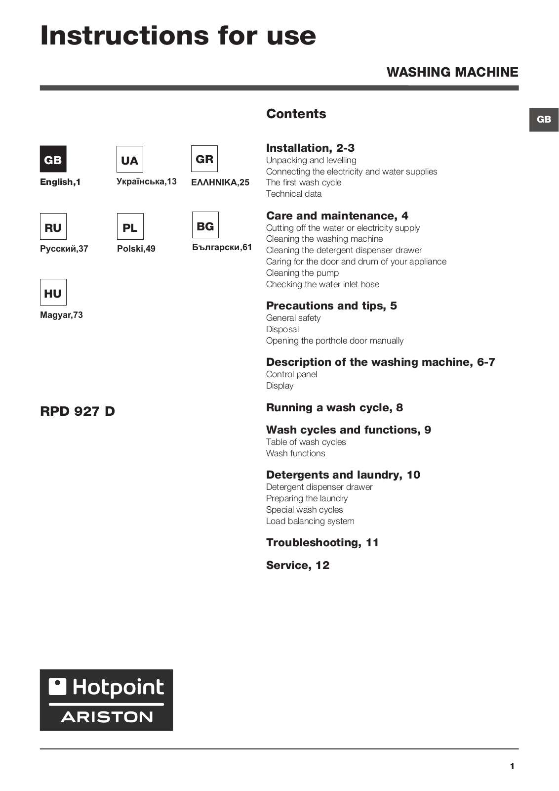 Hotpoint Ariston RPD 927 DX EU User Manual