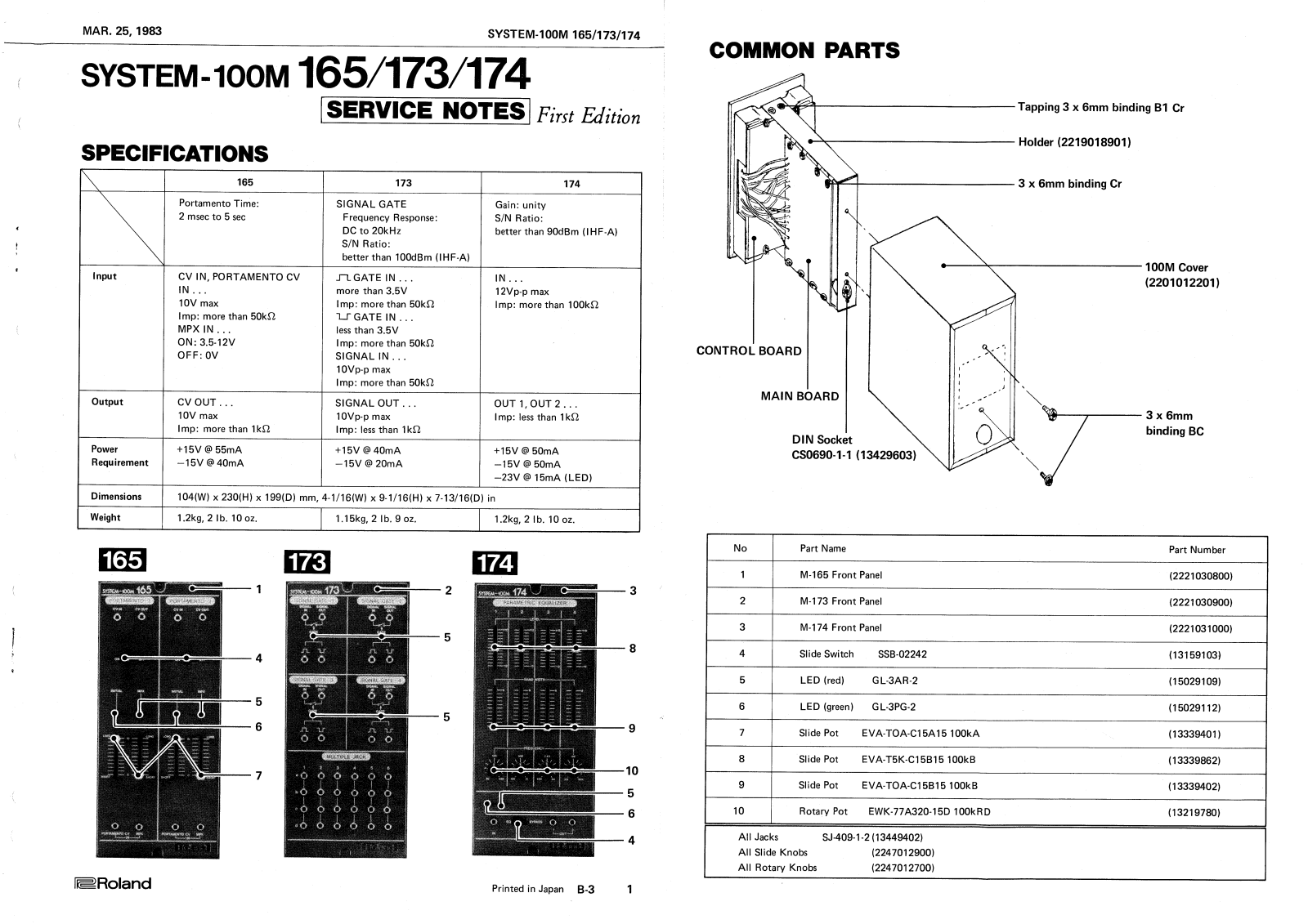 Roland SYSTEM 100M, SYSTEM-165, SYSTEM-173, SYSTEM-174 Service Manual
