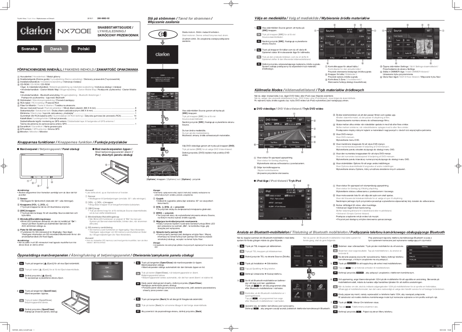 Clarion NX700E Quick start guide