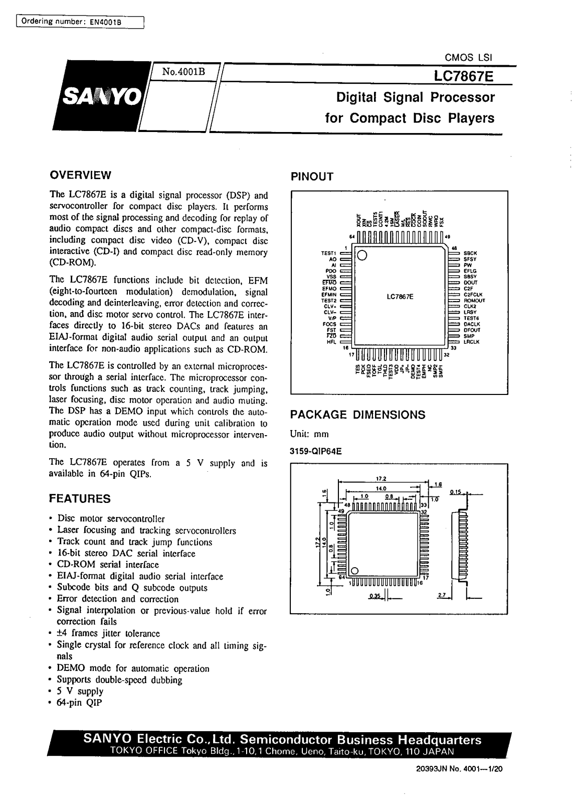 SANYO LC7867E Datasheet