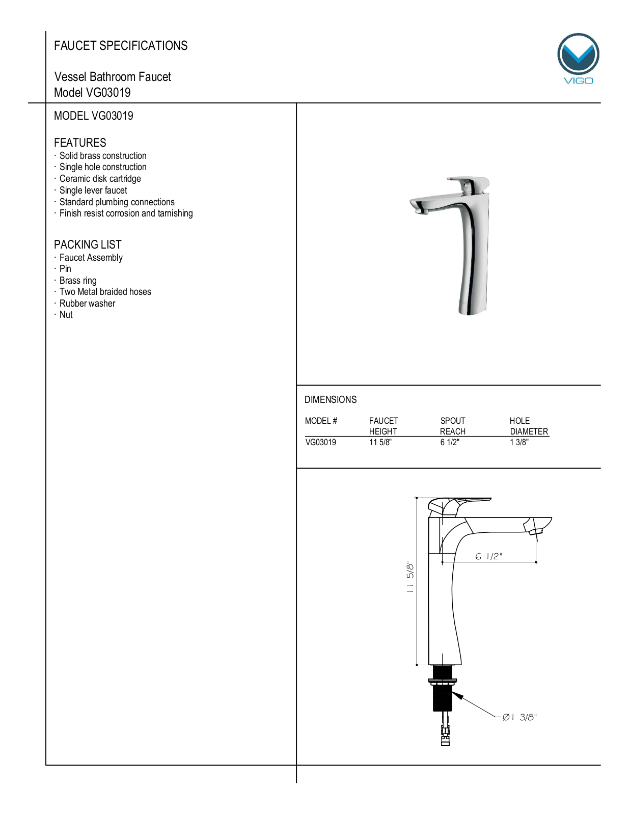 Vigo VG03019 User Manual