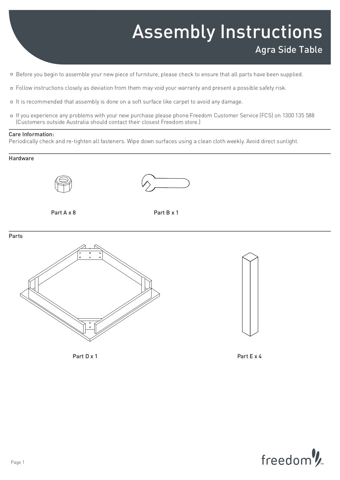 Freedom Agra Side Table Assembly Instruction