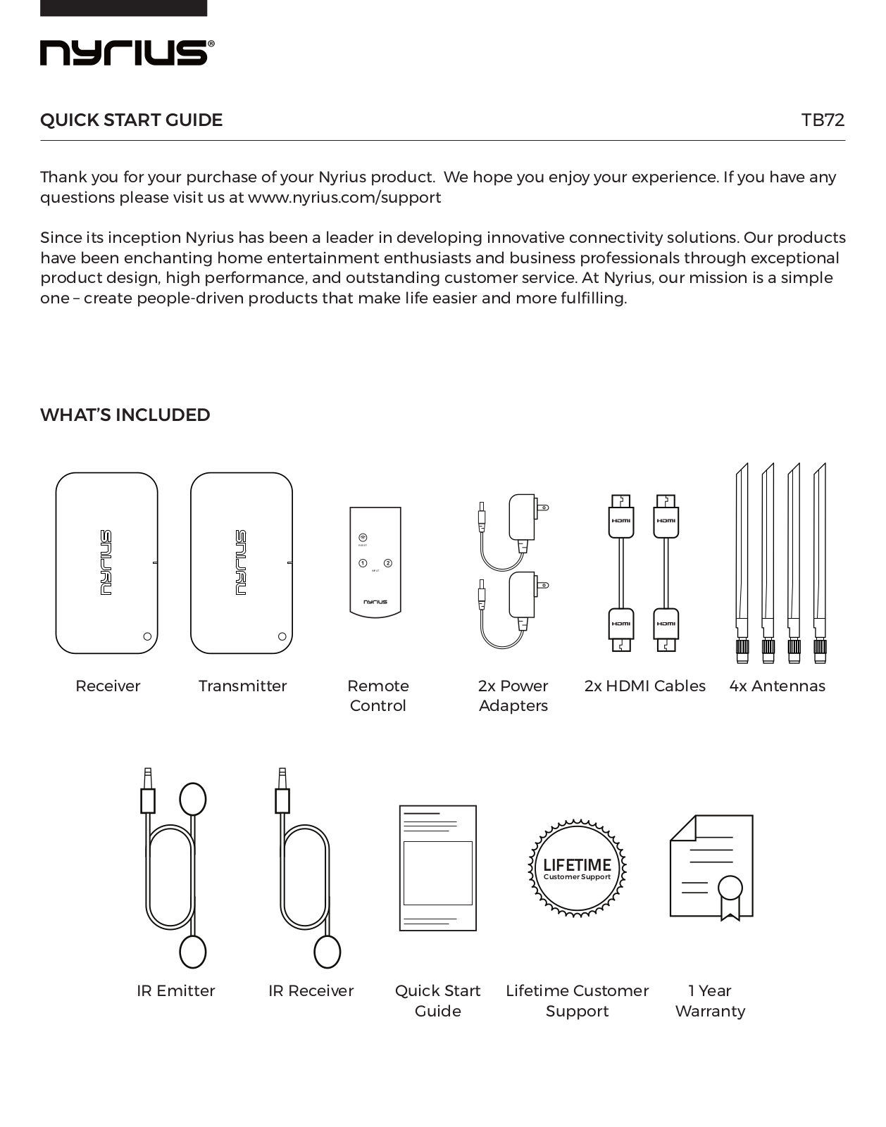 Nyrius TB72 Quick Start Manual