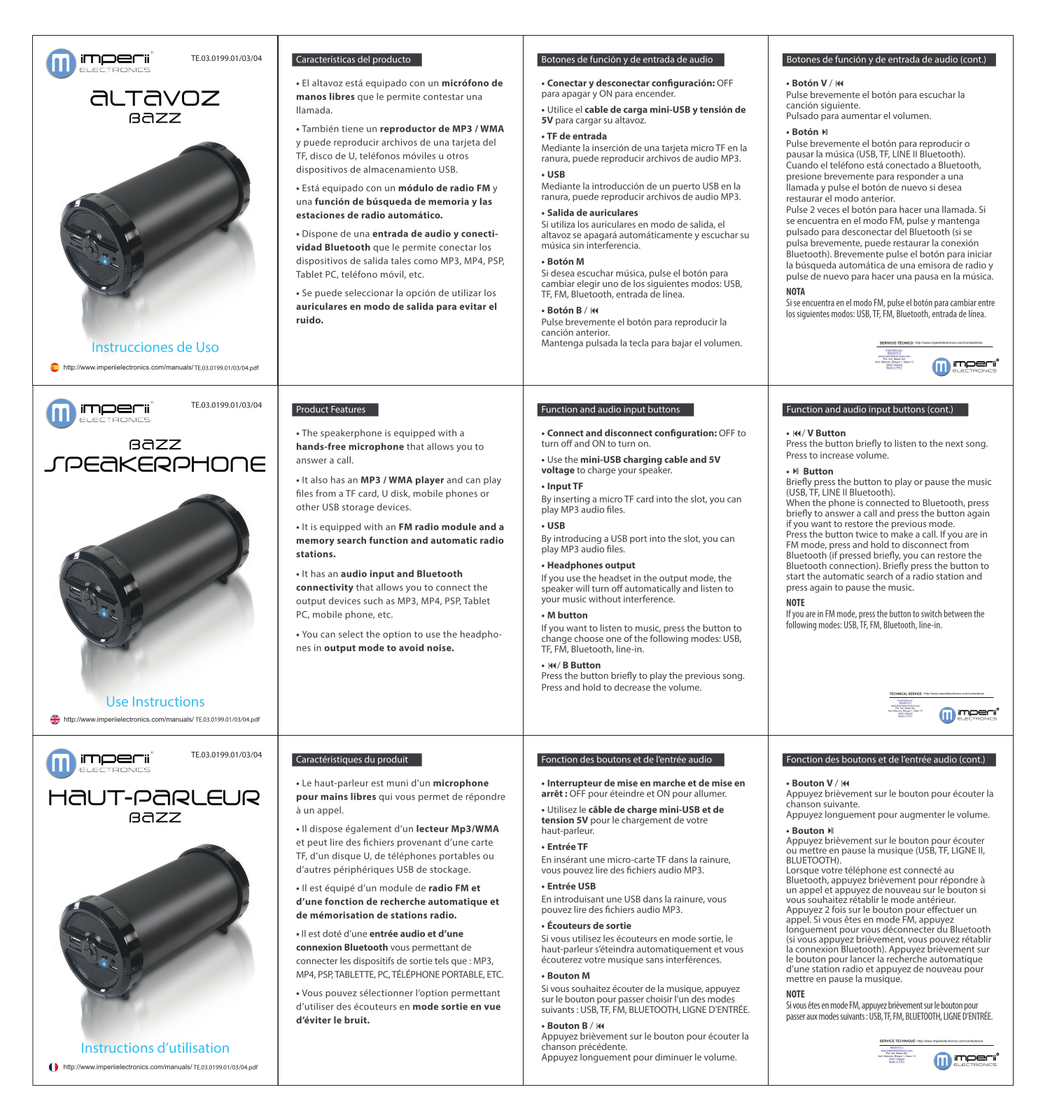 imperii electronics Bazz Speakerphone Instruction Manual