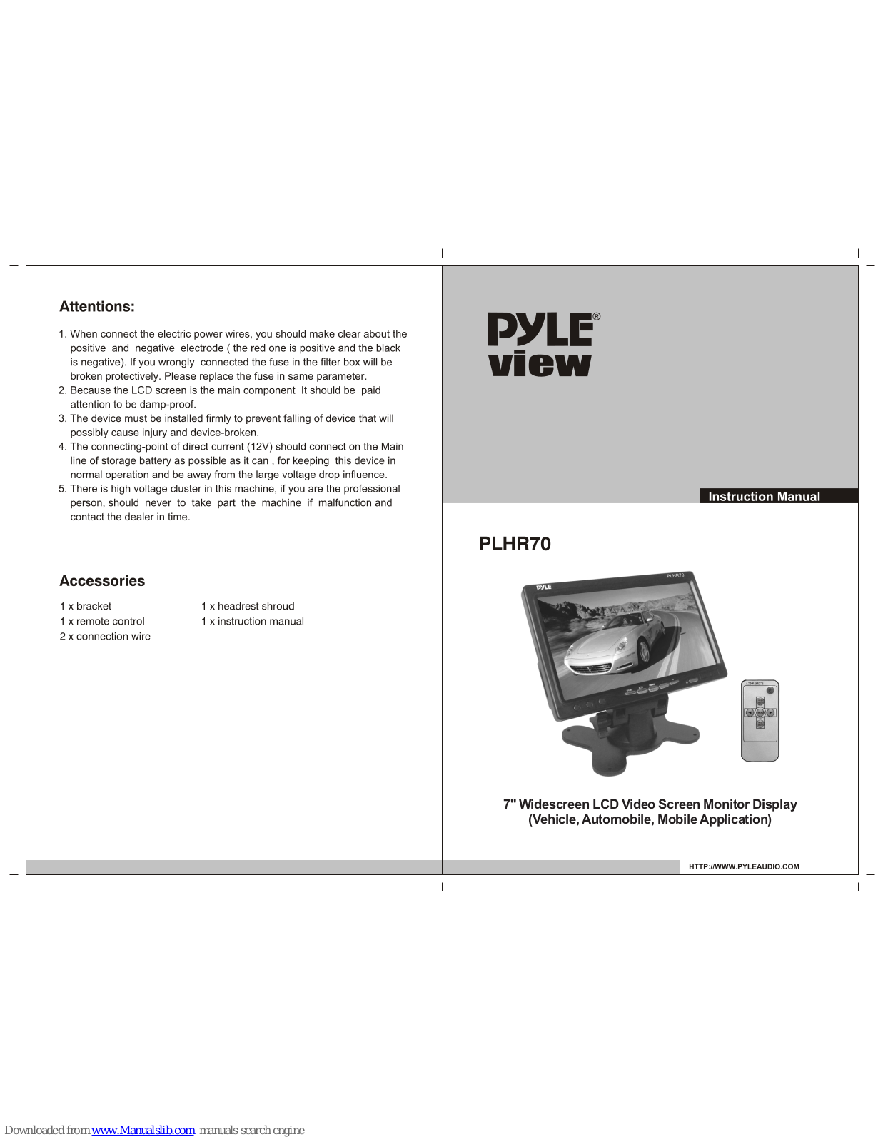 Pyle view PLHR70 Instruction Manual