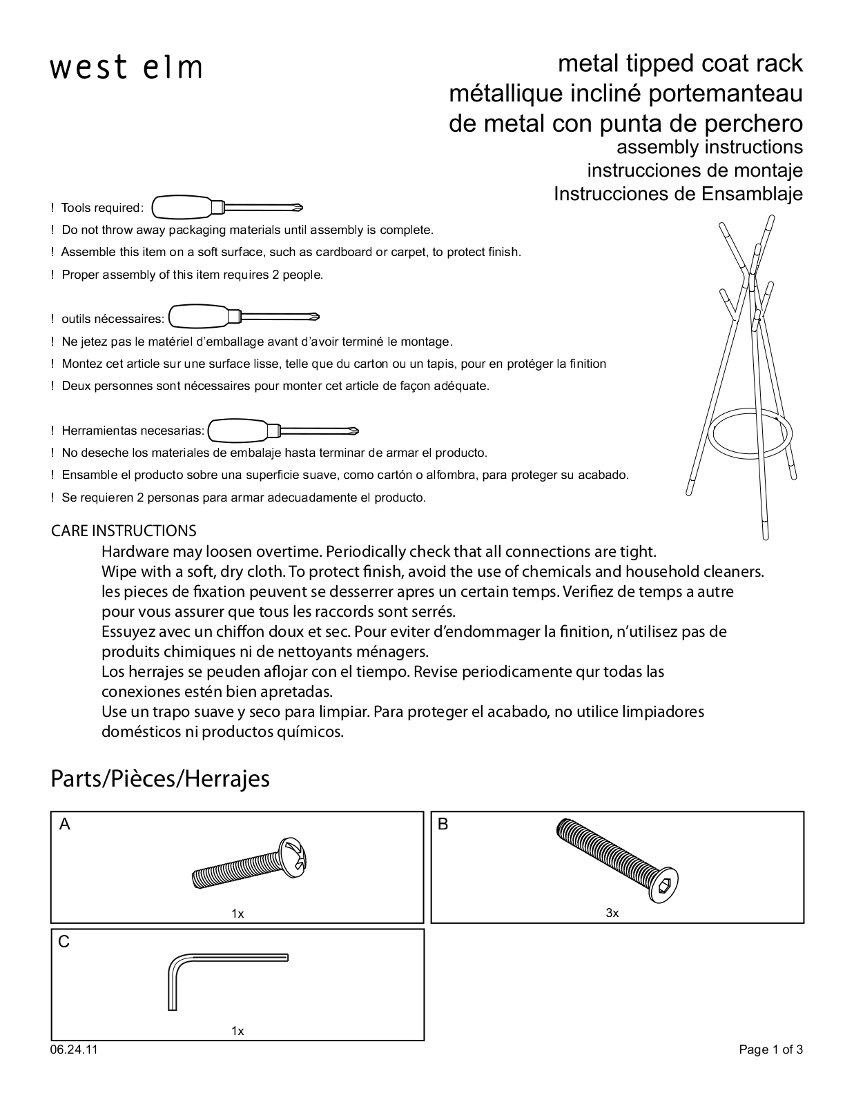 West Elm Metal Tipped Coat Rack Assembly Instruction