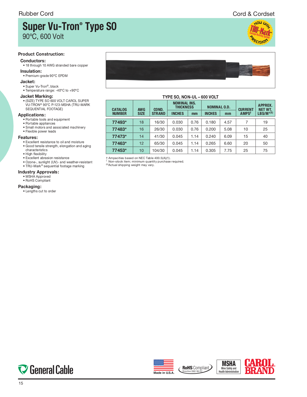 General Cable Rubber Cord Catalog Page