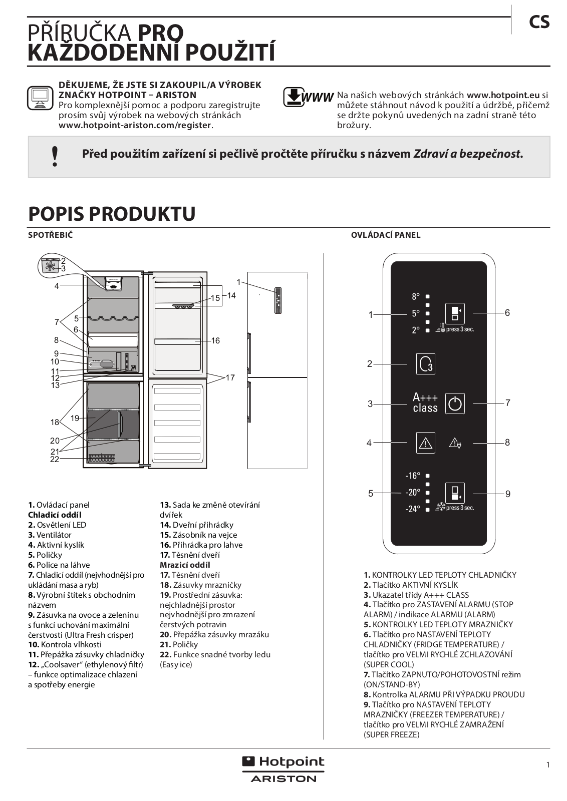 HOTPOINT/ARISTON H9 A3D I H O3 Daily Reference Guide