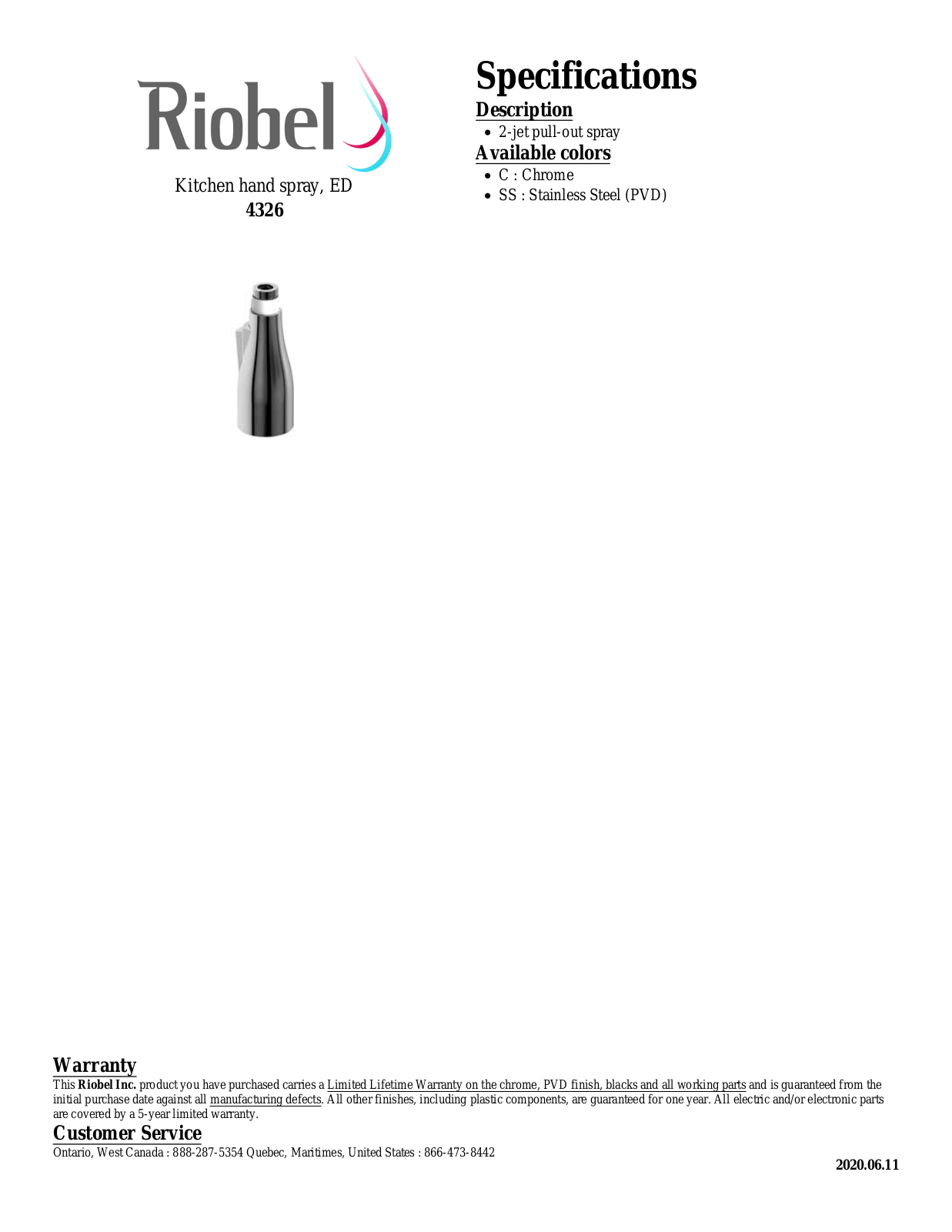 Riobel 4326SS, 4326C Specifications - ManualMachine.com
