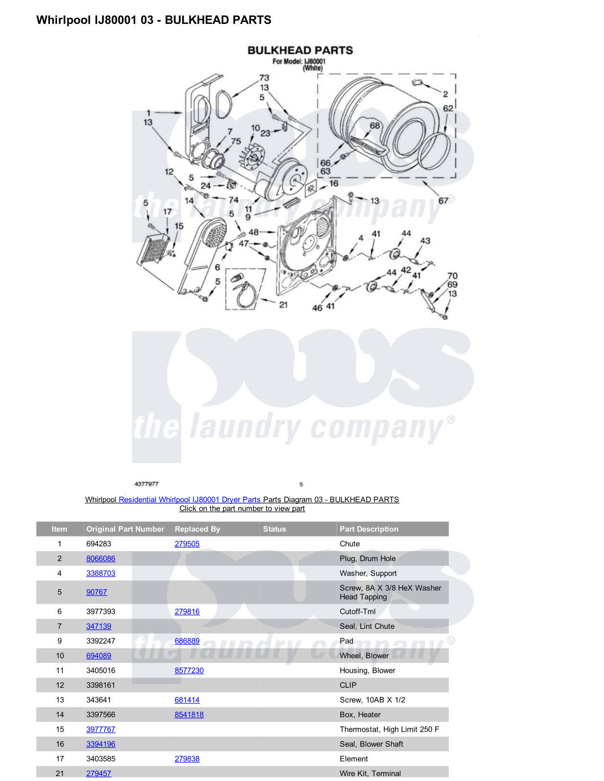 Whirlpool IJ80001 Parts Diagram