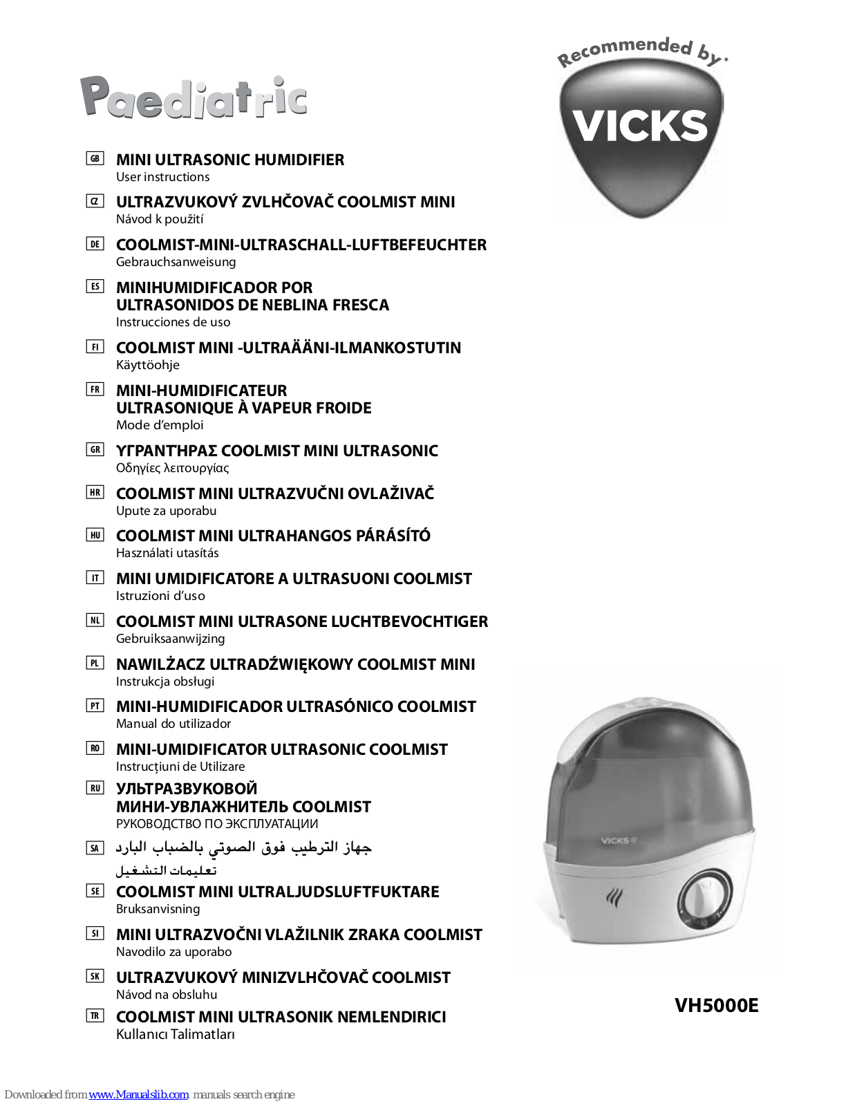 Vicks VH5000E User Instructions