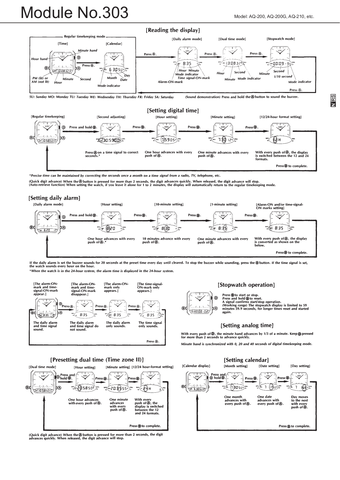 Casio AQ-200, AQ-200G, AQ-210 User Manual