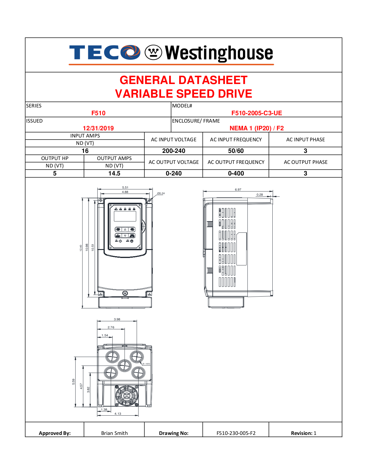 Teco F510-2005-C3-UE Data Sheet