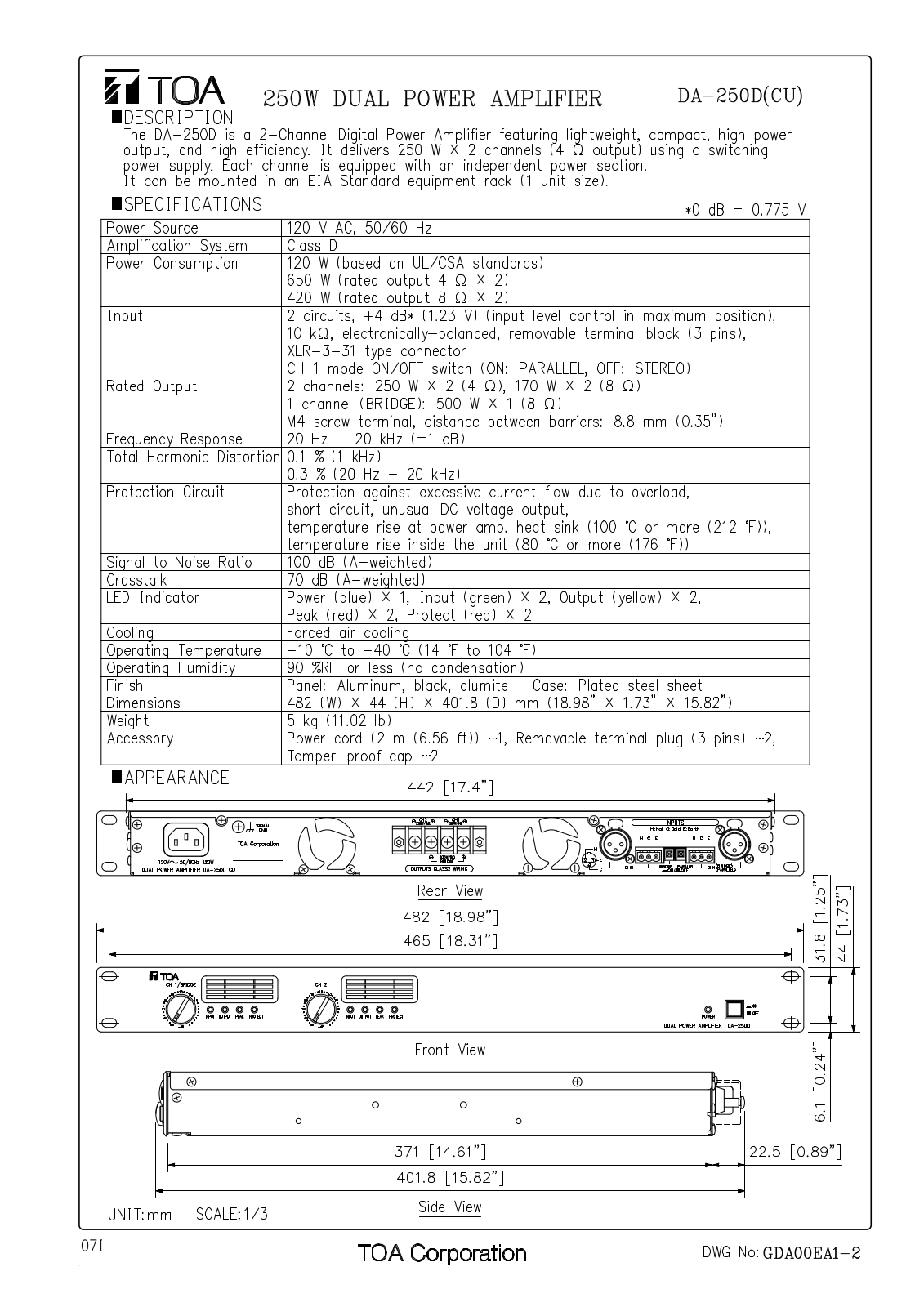 TOA DA-250D CU User Manual