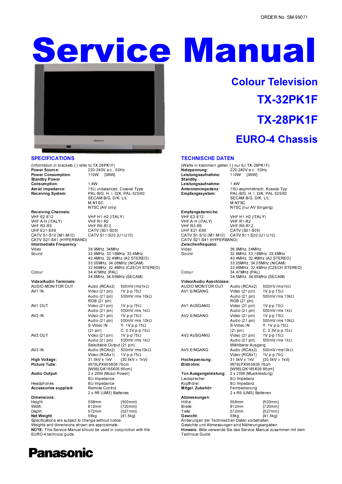 Panasonic TX-32PK1F, TX-28PK1F Service Manual