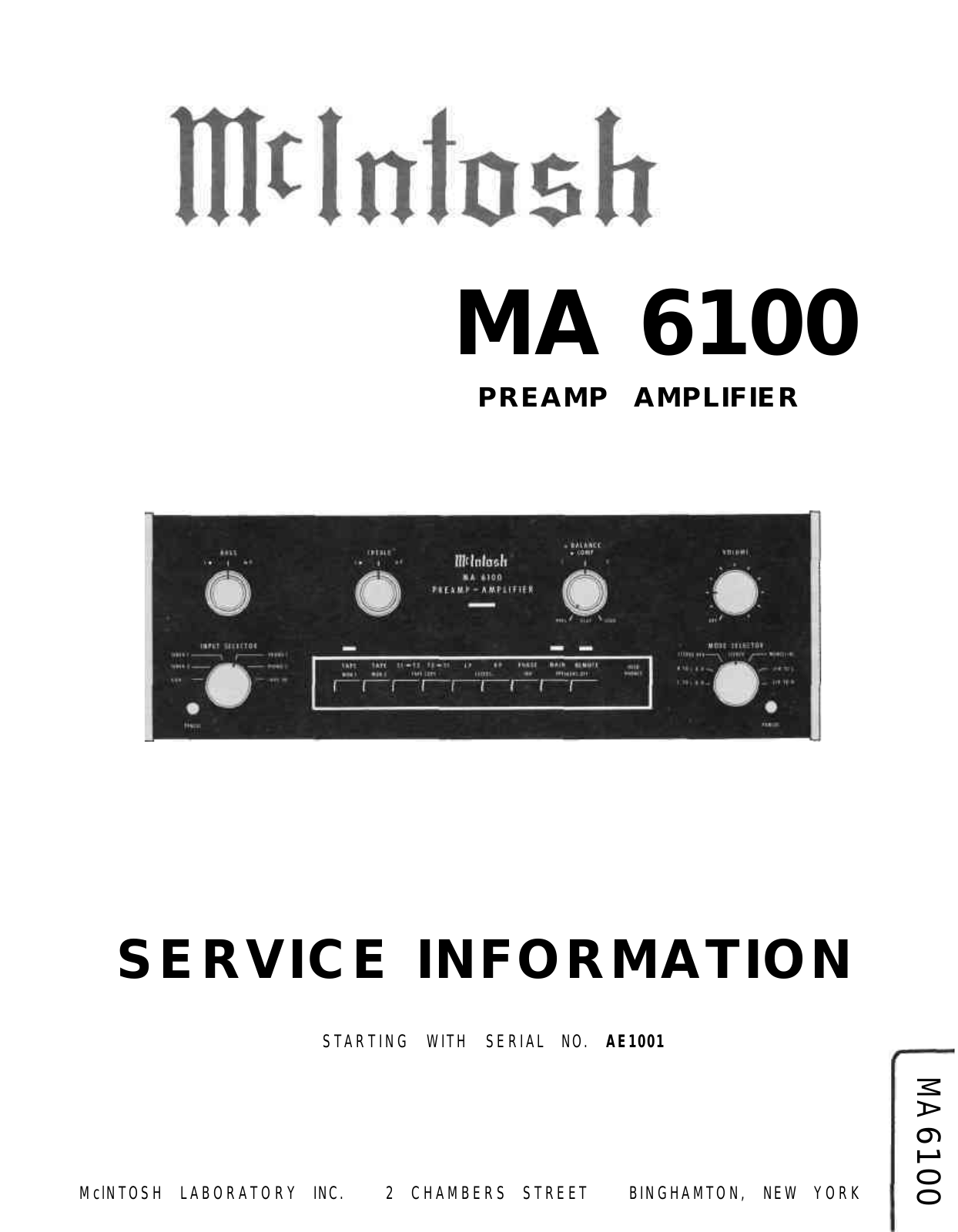 McIntosh MA-6100 Service manual