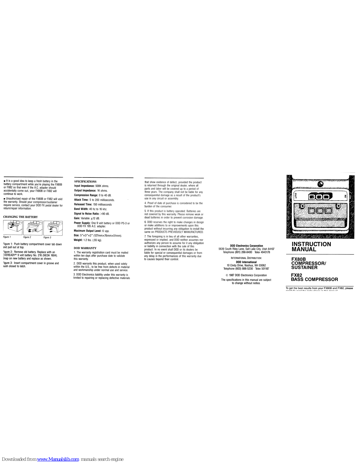 DOD FX80B, X80-B Compressor Sustainer, FX82 Bass Compressor Instruction Manual