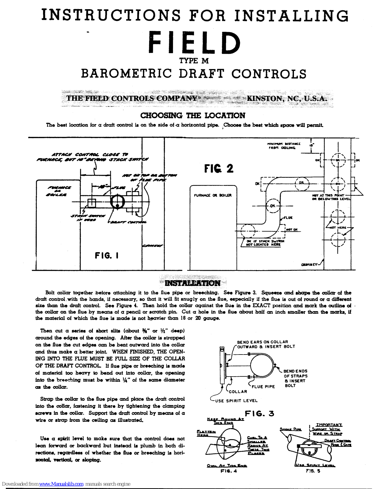 Field Controls 1428000, Field Type M Installation Instructions Manual