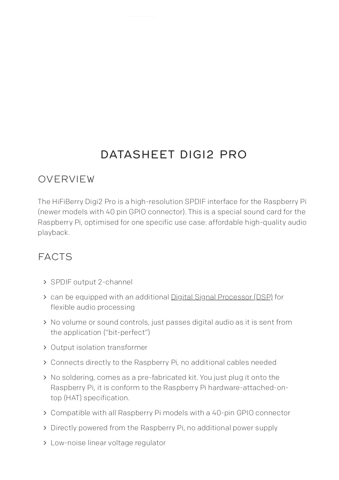 HIFIBERRY RPI HB DIGI2 PRO Datasheet - ManualMachine.com