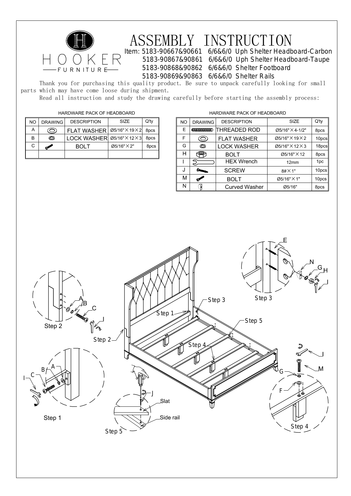 Hooker Furniture 518390666, 518390866 Assembly Guide