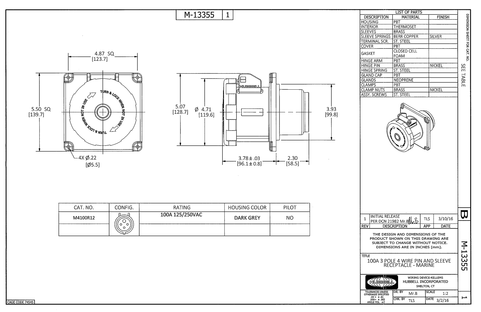 Hubbell M4100R12 Reference Drawing