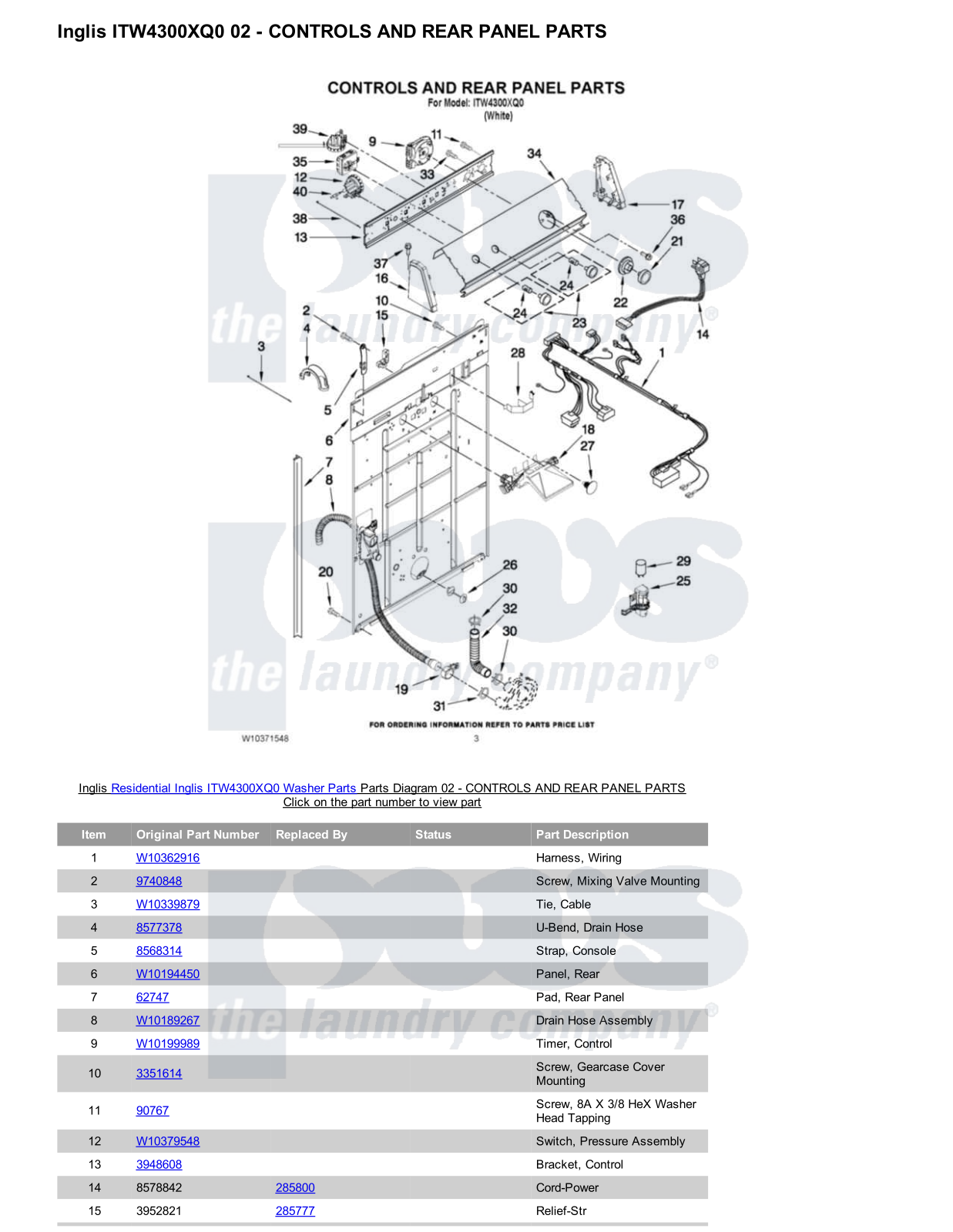 Inglis ITW4300XQ0 Parts Diagram