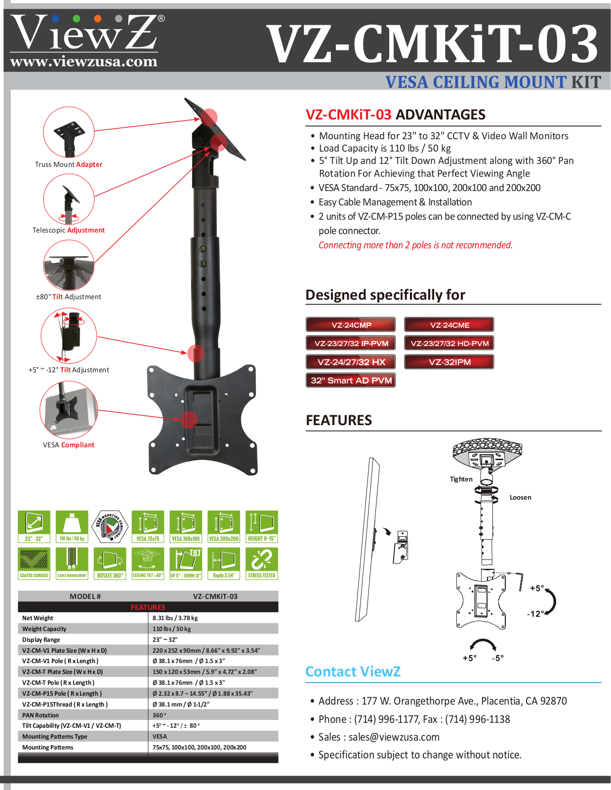 ViewZ VZ-CMKiT-03 Specsheet