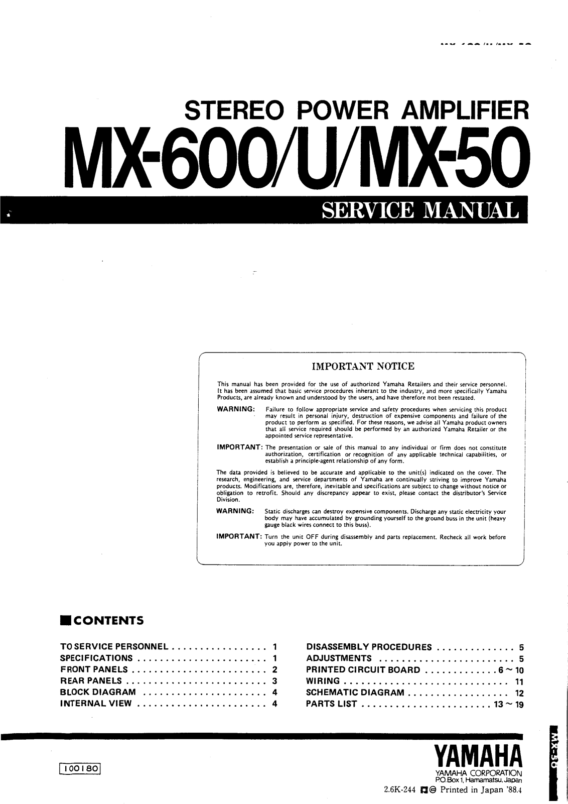 Yamaha MX-600, MX-50 Service Manual