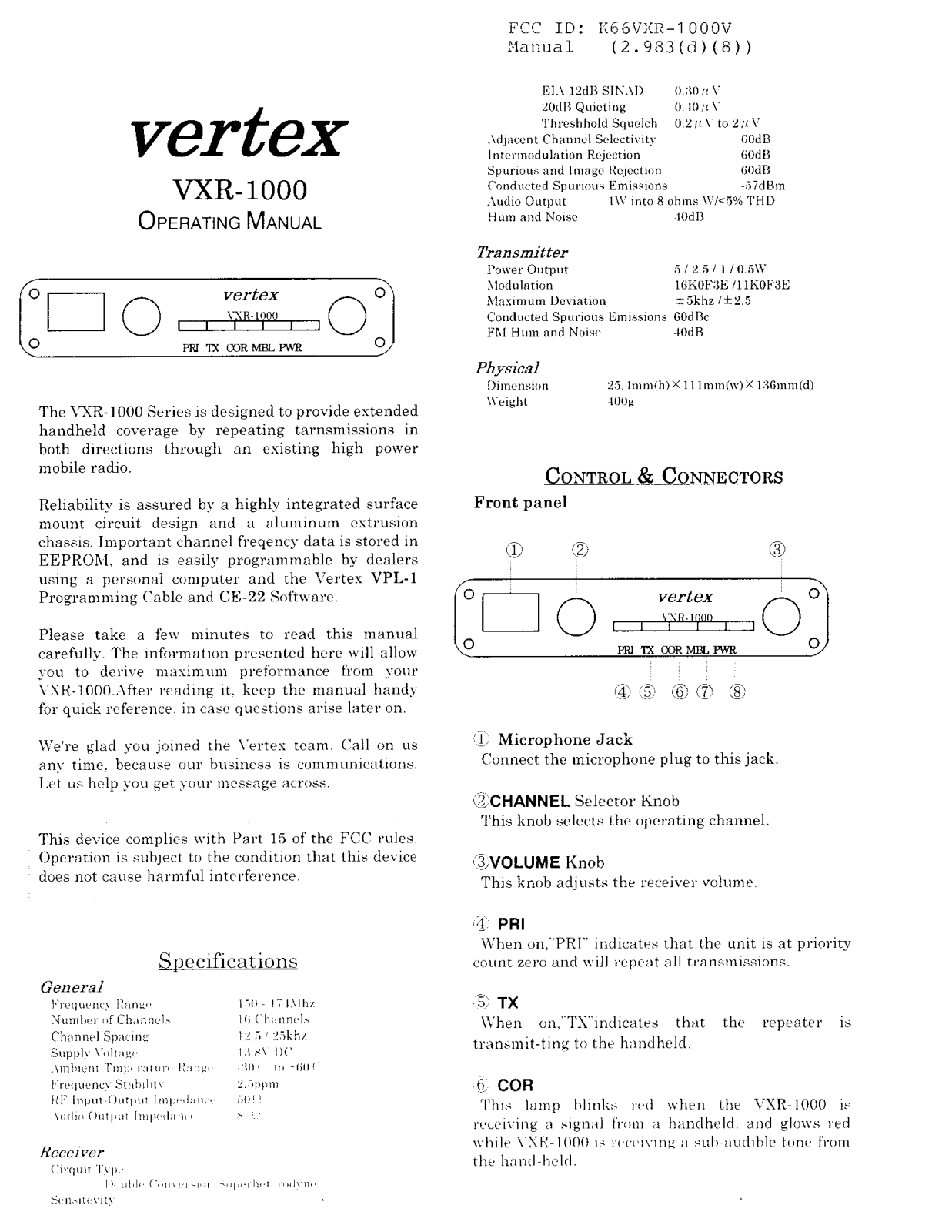 Yaesu Musen VXR 1000V User Manual