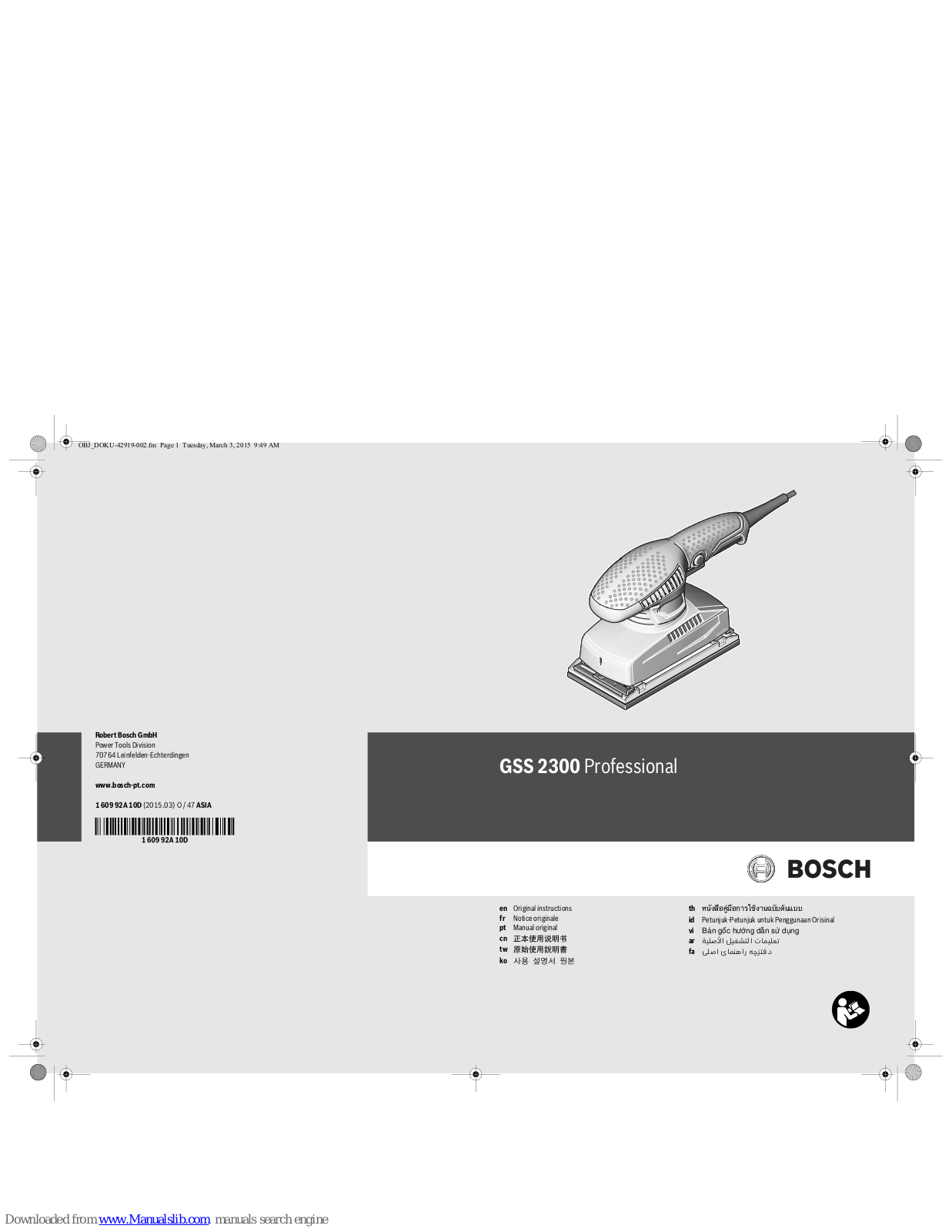 Bosch GSS 2300 PROFESSIONAL Original Instructions Manual