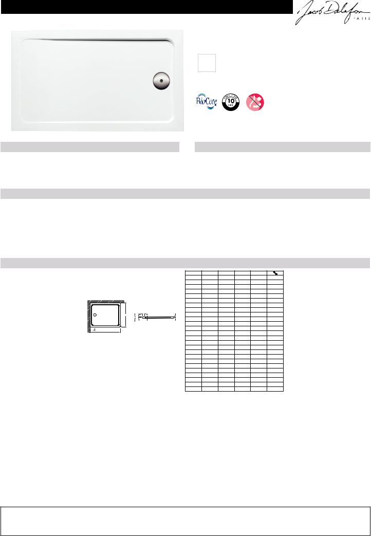 Jacob Delafon FLIGHT E62485-00 Datasheet