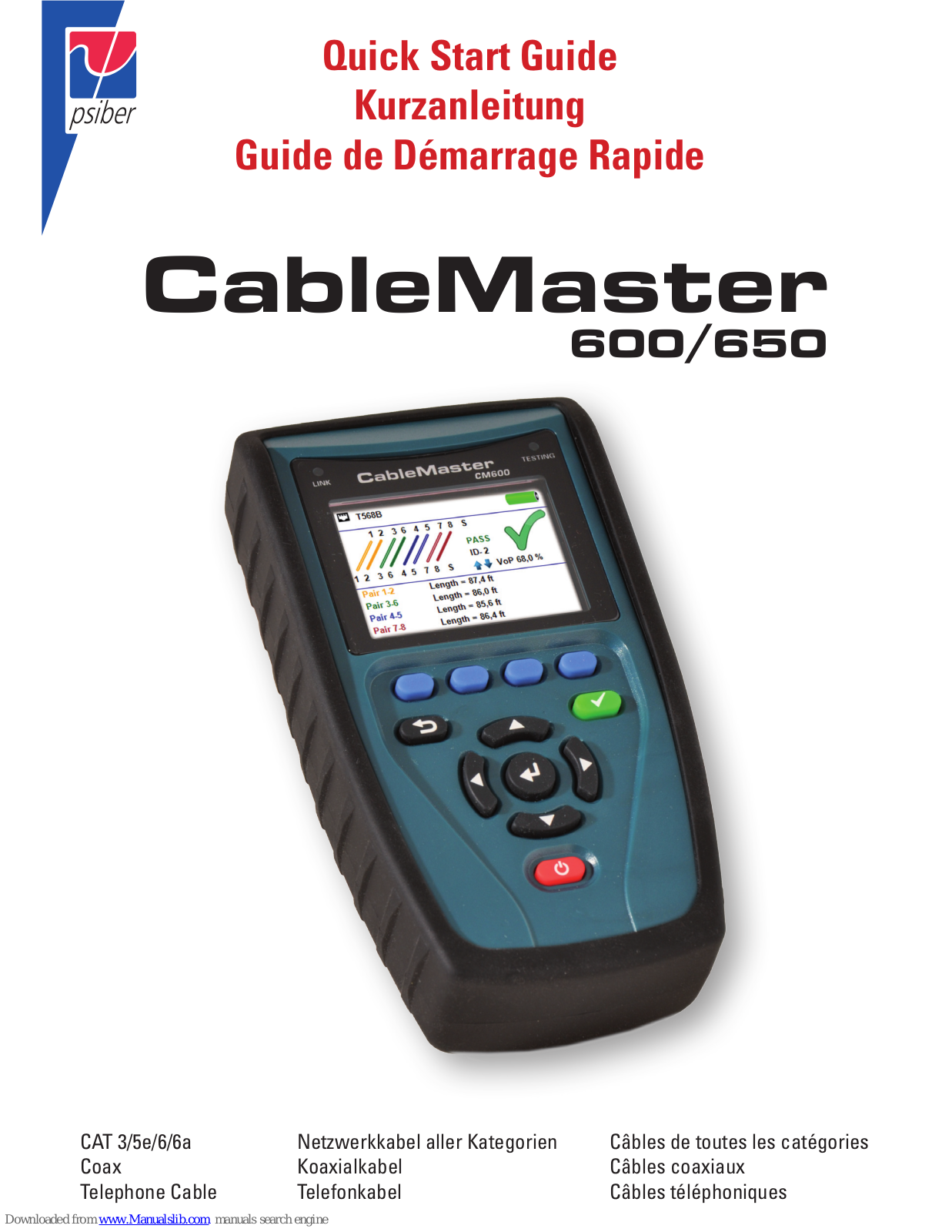 Psiber CableMaster 600, CableMaster 650 Quick Start Manual - ManualMachine.com