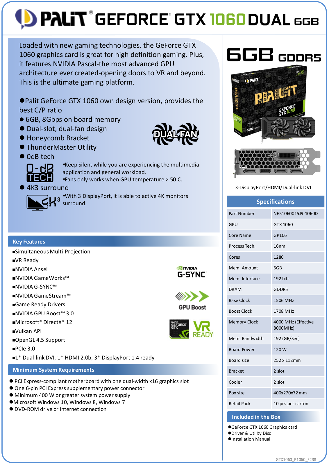 Palit GTX 1060 Dual User Manual