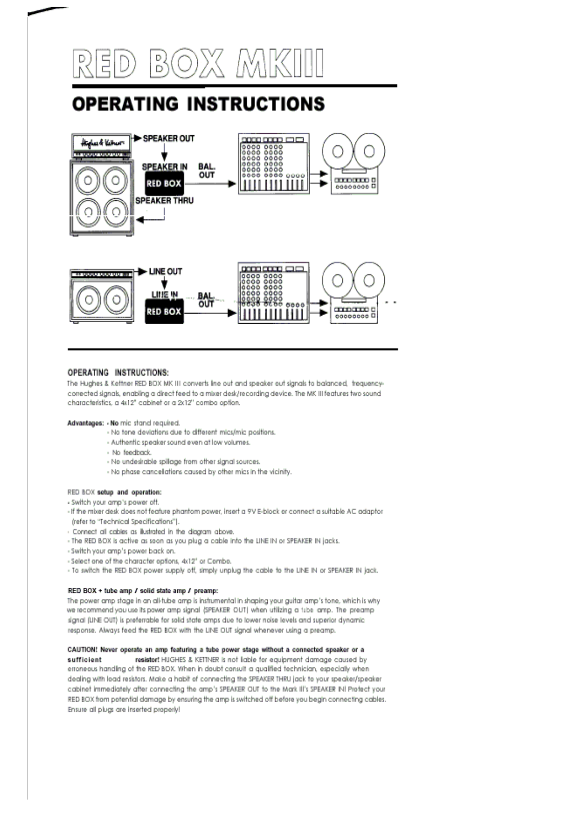 Hughes & Kettner RED BOX MK3 User Manual