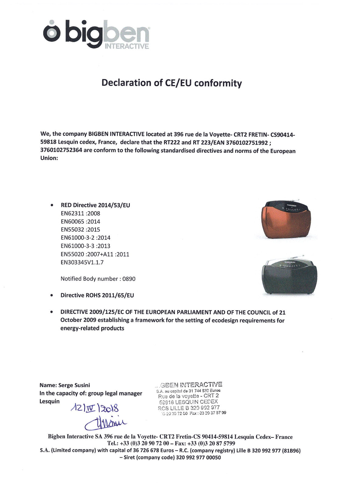 Thomson RT223, RT222 User Manual