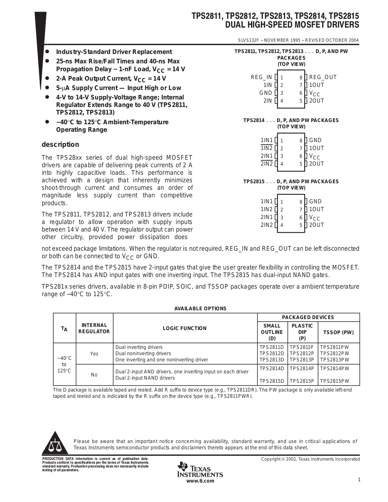 TEXAS INSTRUMENTS TPS2811 Technical data