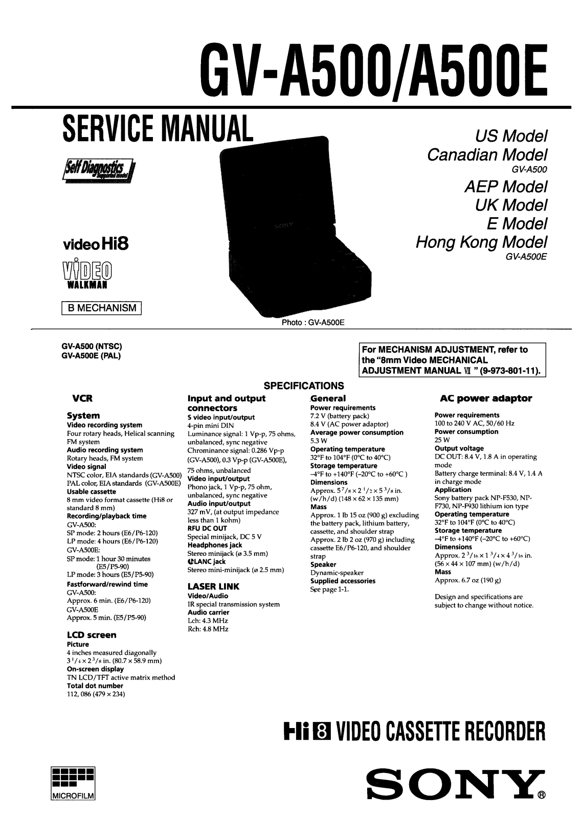 Sony GVA-500 Service manual