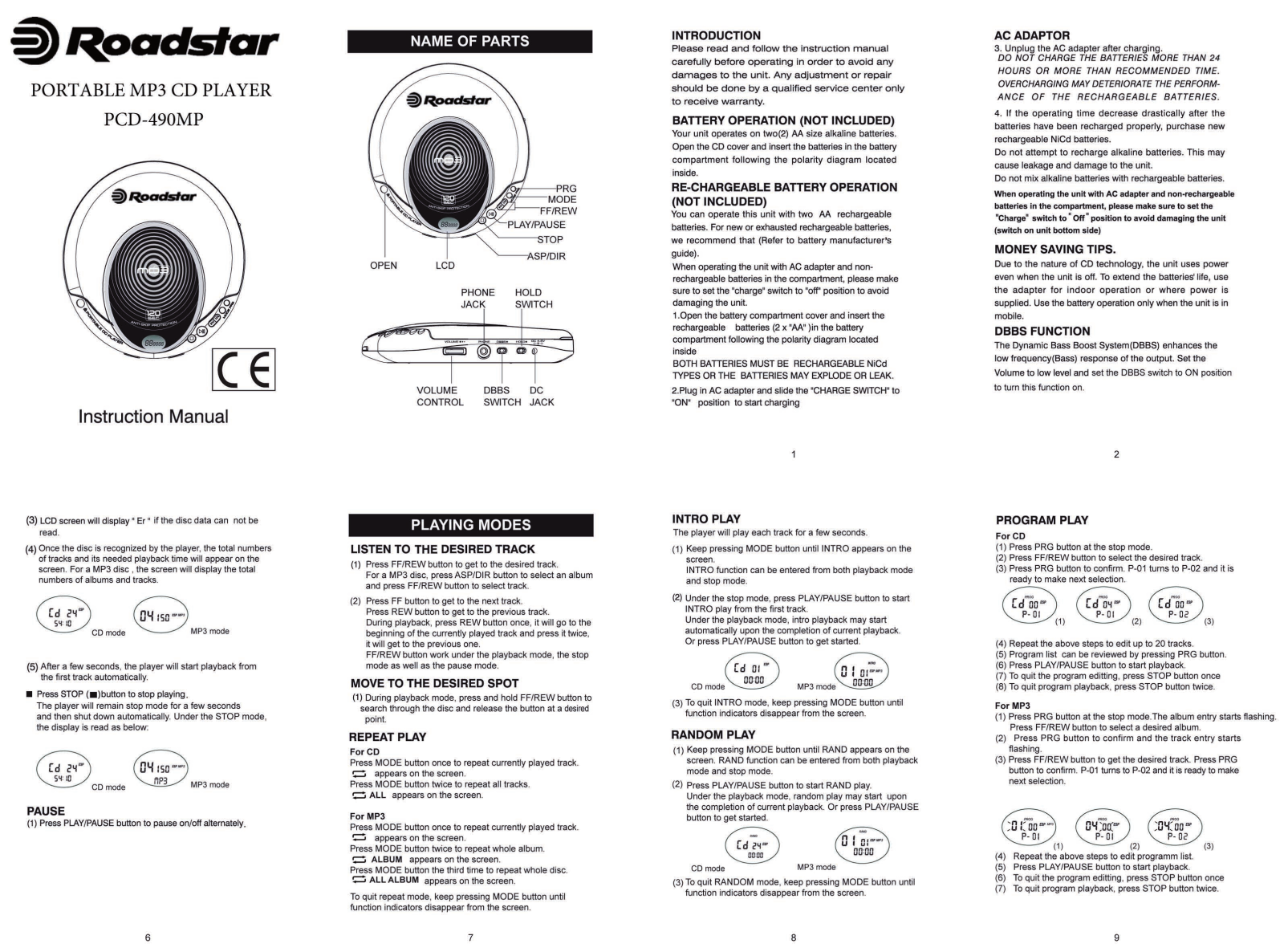 Roadstar PCD-490 MP Instruction Manual