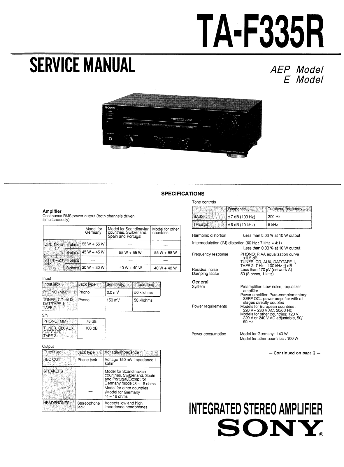 Sony TAF-335-R Service manual