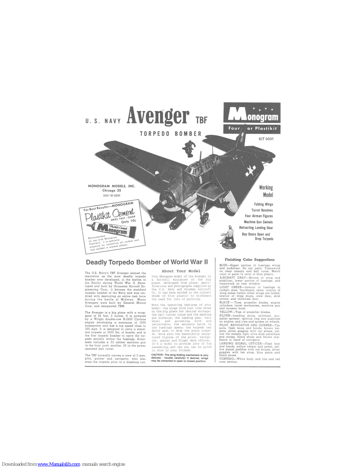 Monogram U.S. Navy Avenger TBF Instructions Manual