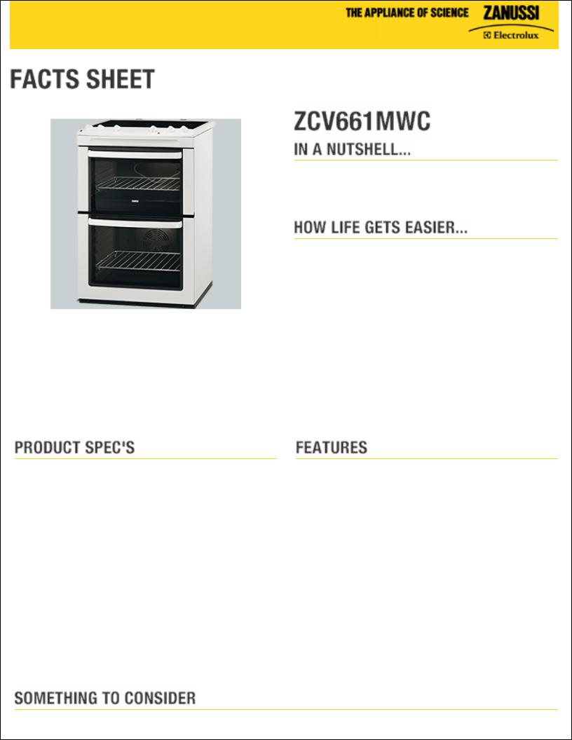 Zanussi ZCV661MWC Datasheet