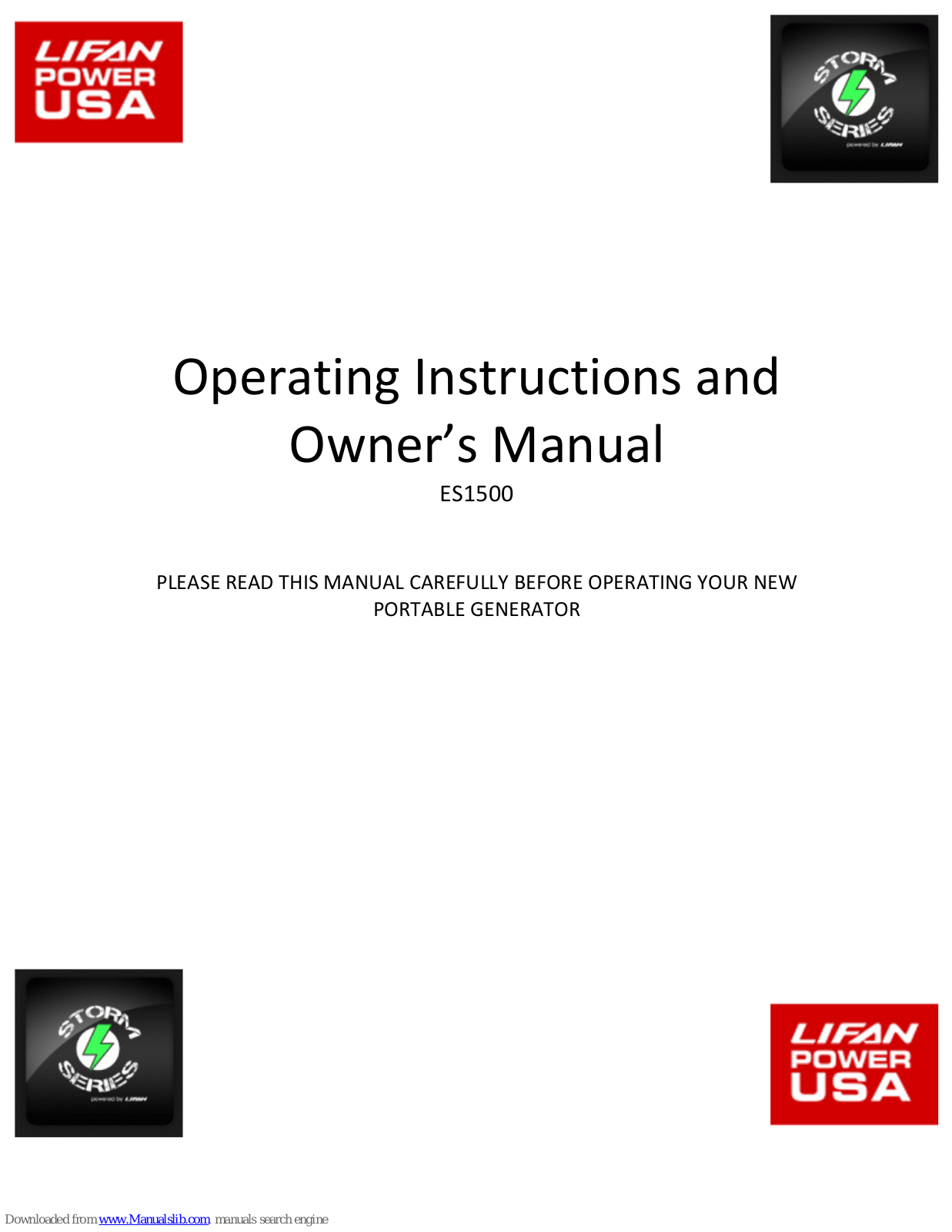 Lifan ES1500 Operating Instructions And Owner's Manual