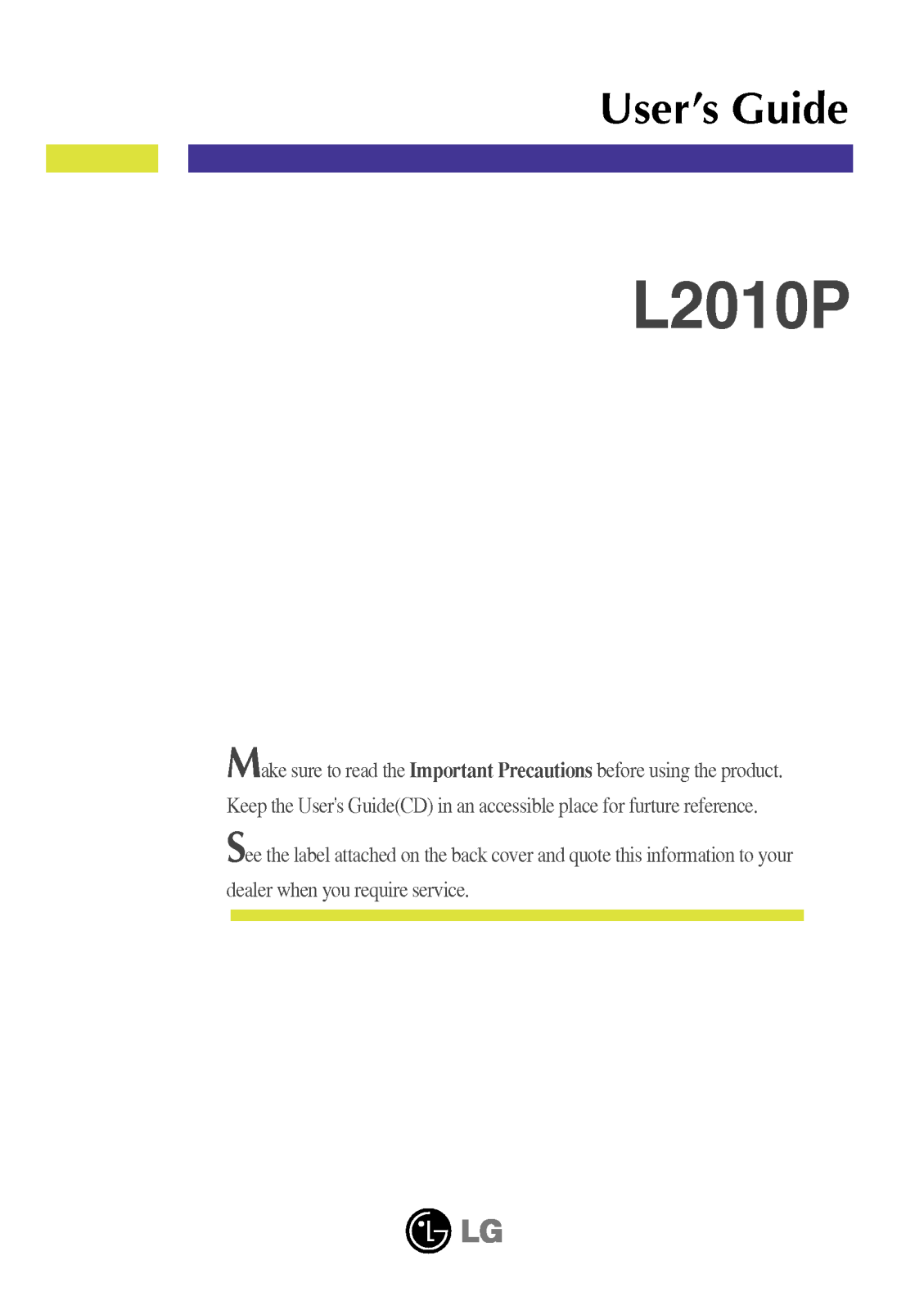 LG L2010P, L2010B, FPD2020 User Manual
