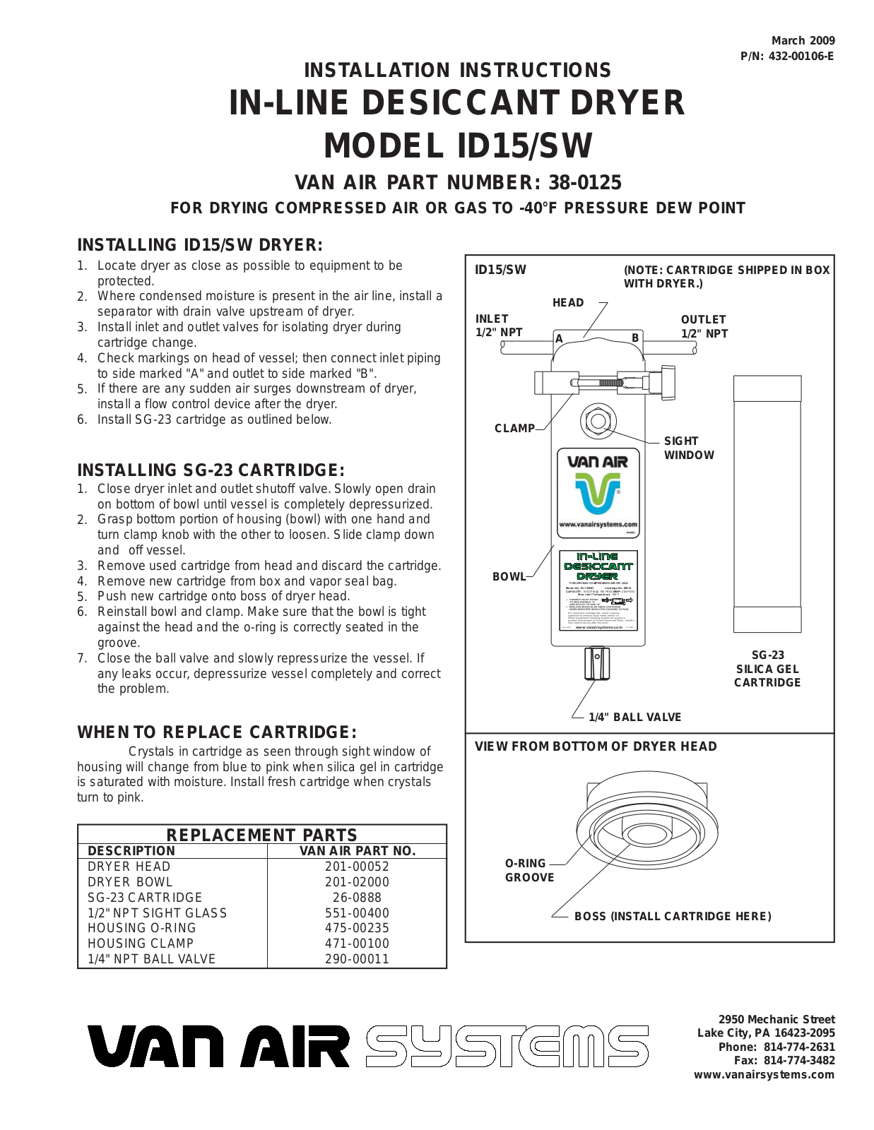 Van Air Systems ID15-SW User Manual