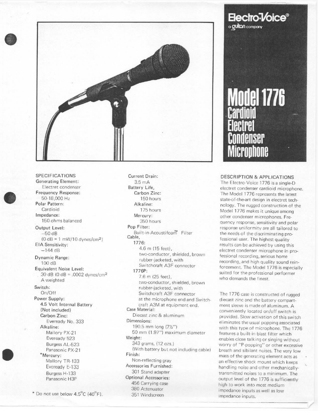 Electro-voice 1776 specification and instructions