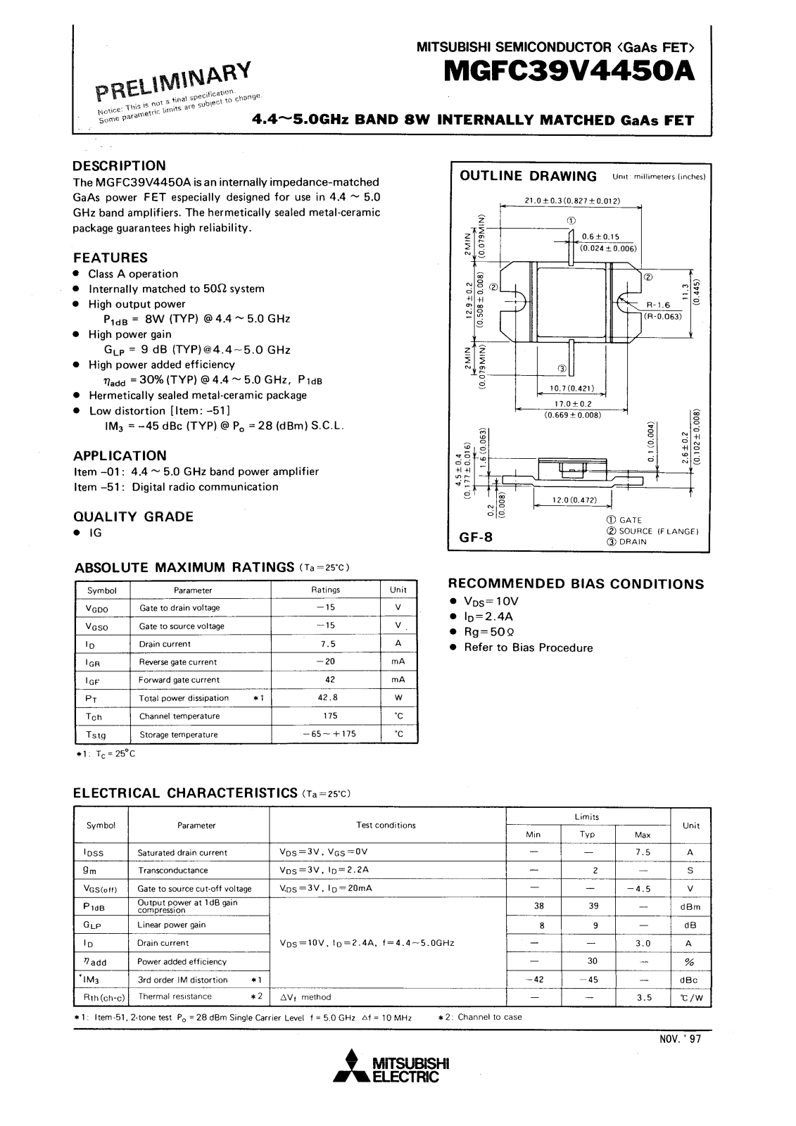 Mitsubishi MGFC39V4450A Datasheet