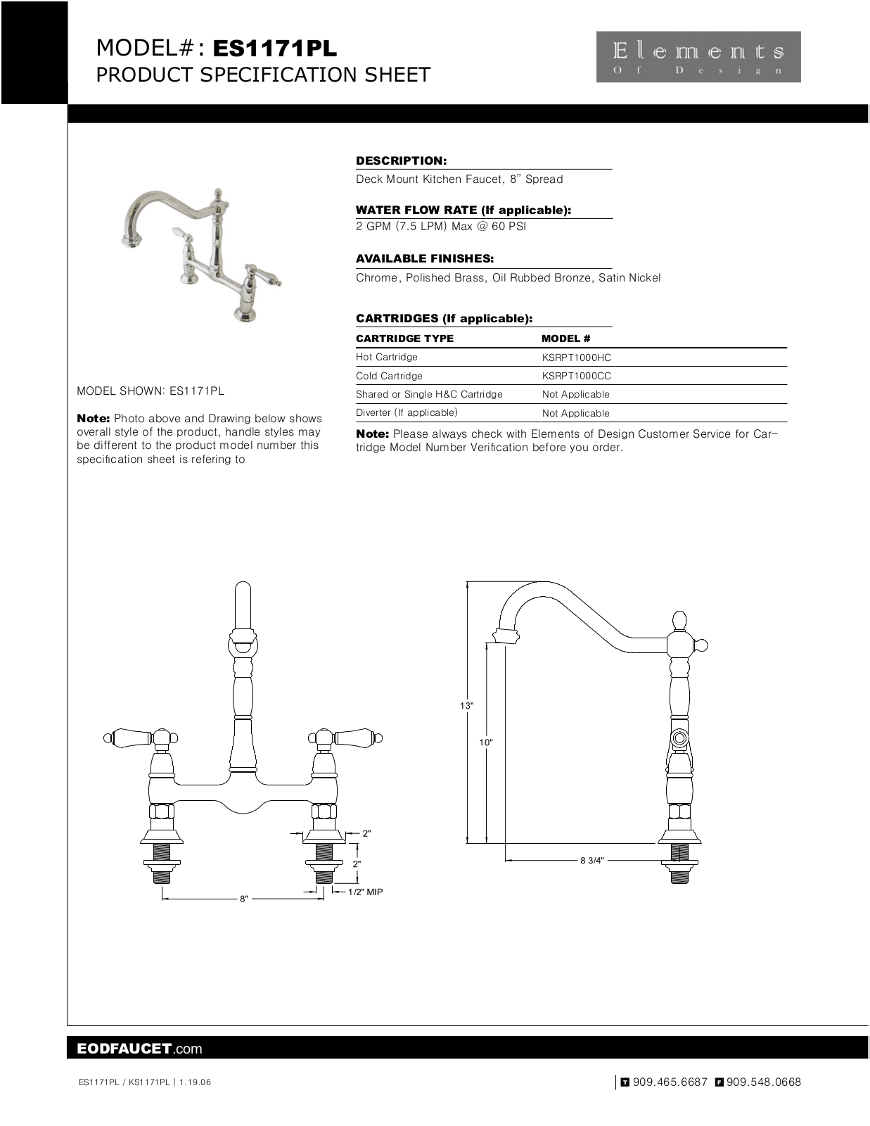 Elements of Design EDE1446 Specification Sheet - ManualMachine.com