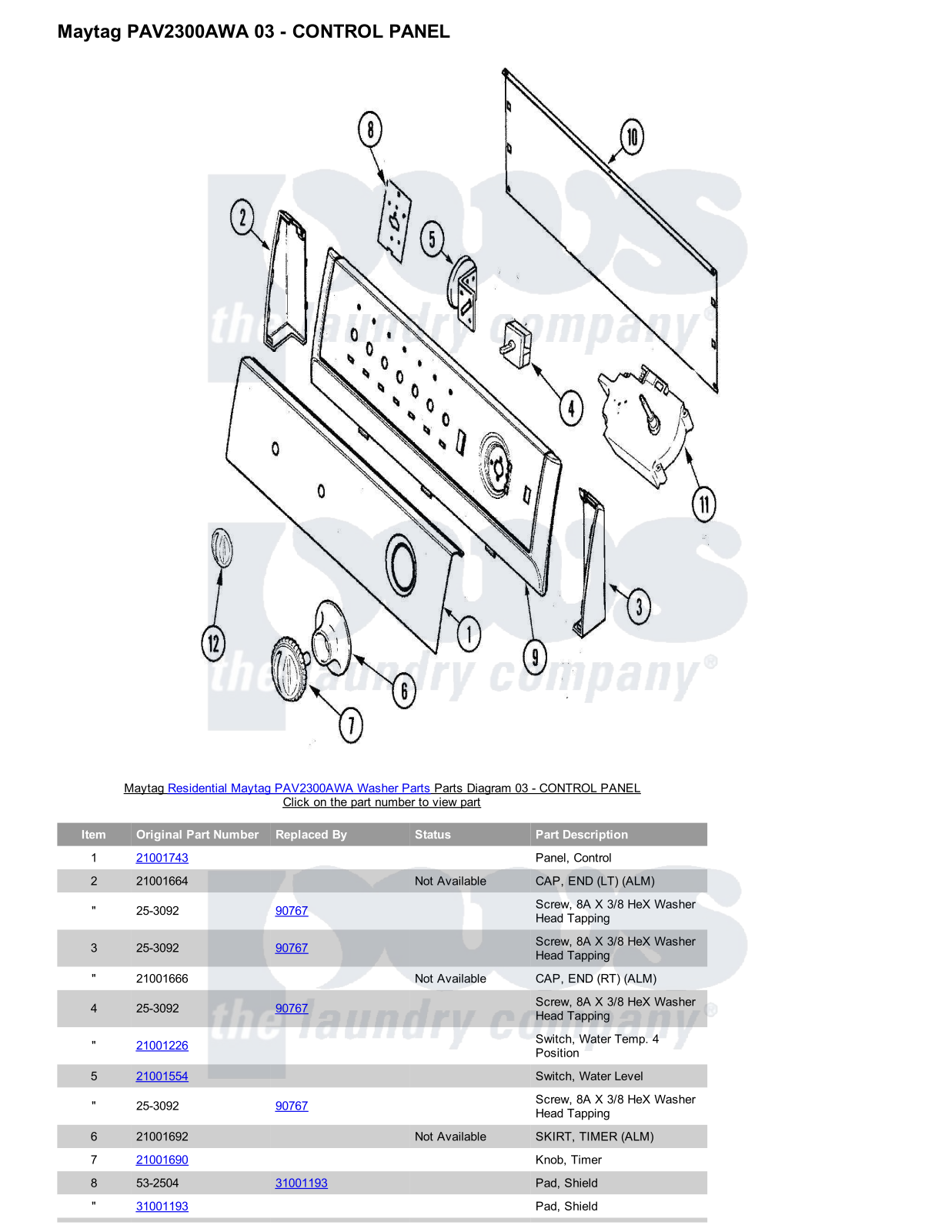 Maytag PAV2300AWA Parts Diagram